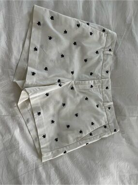 Banana Republic White High-Waist Shorts with Black Embroidered Accents